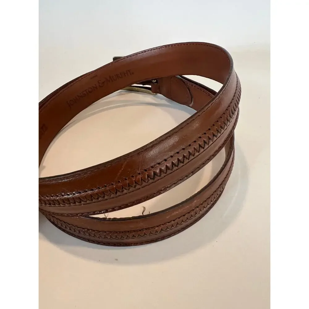 Johnston & Murphy Made in Italy Brown Leather Belt Solid Brass Size 38 SG